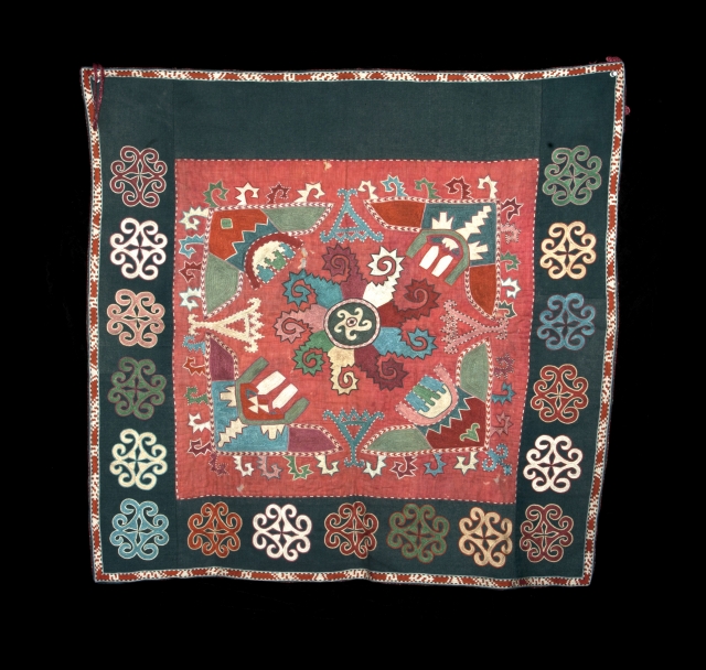 Late 19th century Lakai 30" square embroidery. Fine!